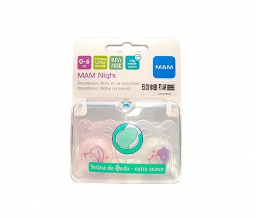 CHUPETE SILICONA MAM NIGHT 0- 6 M 2 U +CAJA ESTE