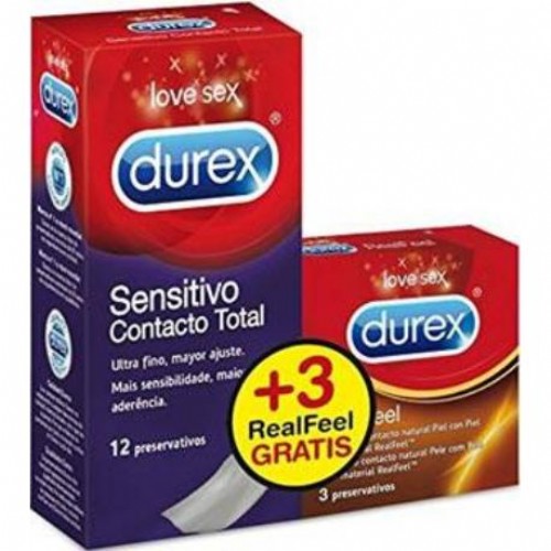 Durex sensitivo contacto total+ durex real feel - preservativos (promocion 12 u + 3 u)