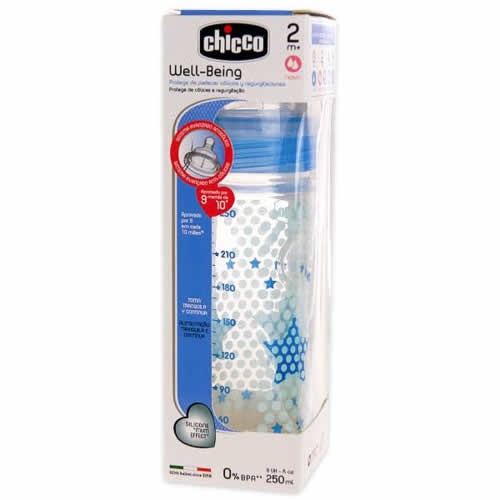 Biberon pp t silicona - chicco fisiologico flujo medio (2m+ 250 ml azul)