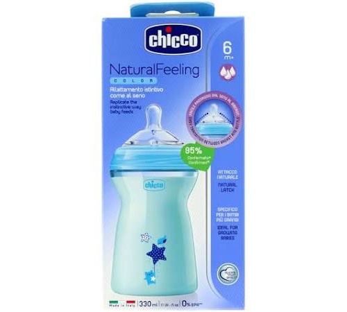 Biberon plastico t silicona - chicco naturalfeeling (azul 6m+ 330 ml flujo rapido)