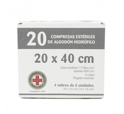 Gasa esteril algodon hidrofilo compresas - gran cruz (4 sobres 5 unidades)